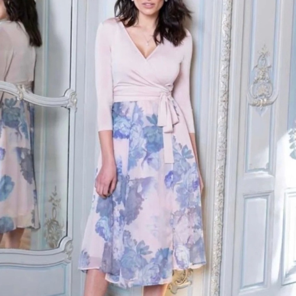 Seraphine Luxe Patryce Wrap Nursing Midi Dress Pink Floral Maternity US 14‎ NWT